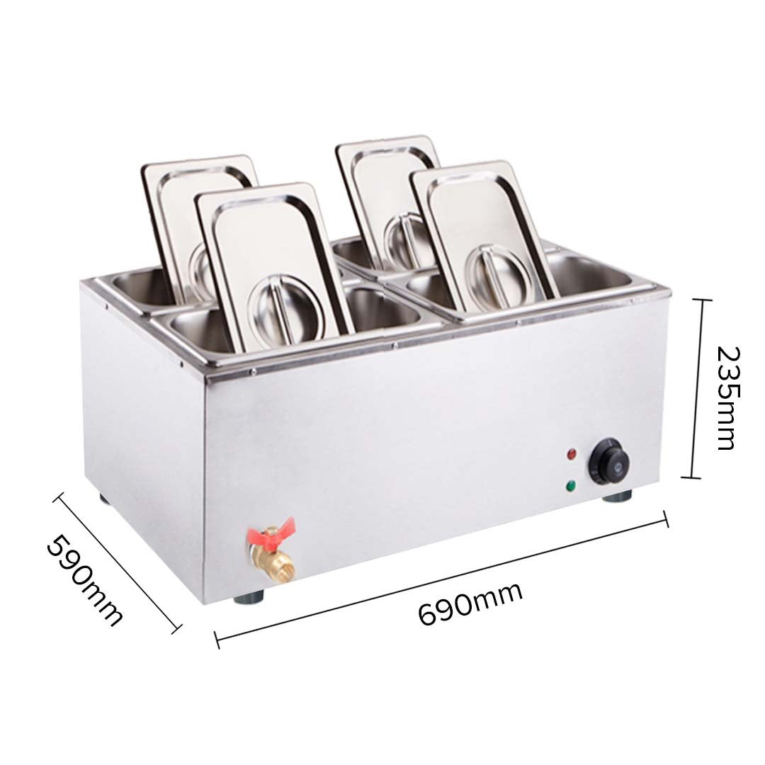 Premium 2X Stainless Steel 4 X 1/2 GN Pan Electric Bain-Marie Food Warmer with Lid - image4