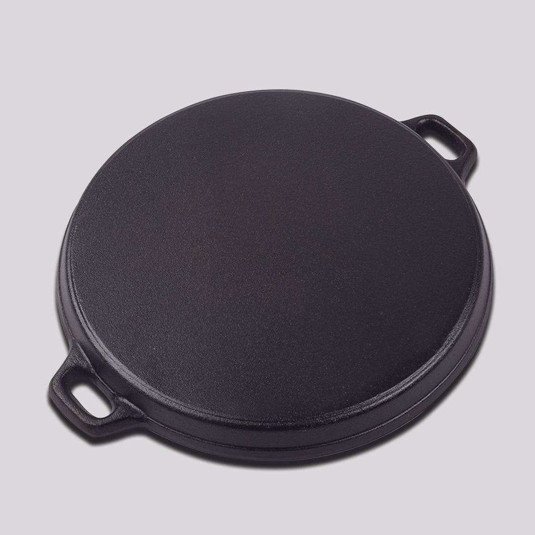 Premium 2X 35cm Round Ribbed Cast Iron Frying Pan Skillet Steak Sizzle Platter with Handle - image5