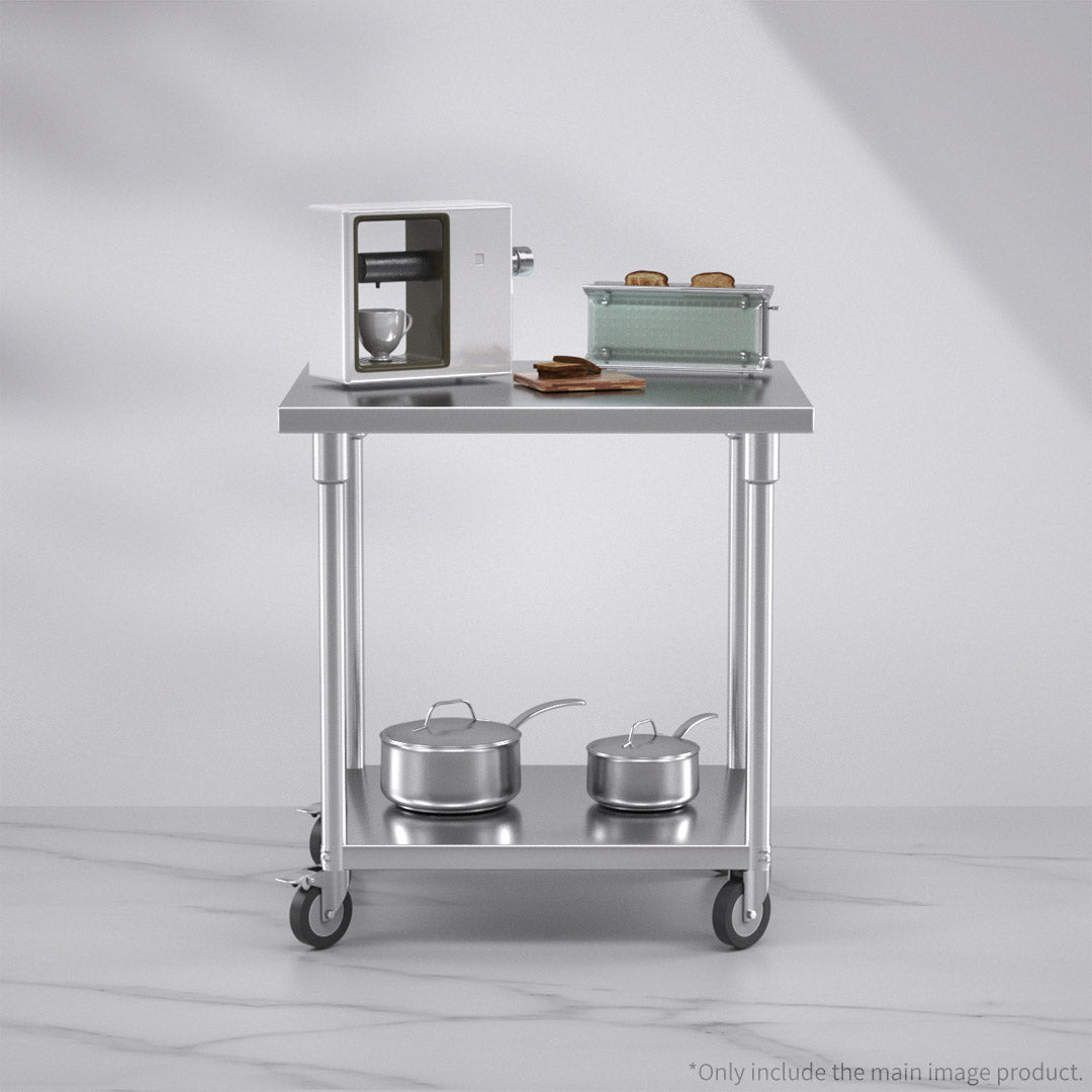 Premium 80cm Commercial Catering Kitchen Stainless Steel Prep Work Bench Table with Wheels - image4