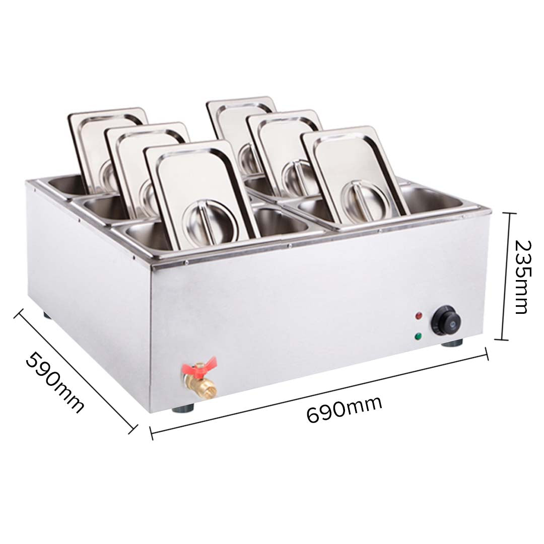 Premium Stainless Steel 6 X 1/3 GN Pan Electric Bain-Marie Food Warmer with Lid - image4