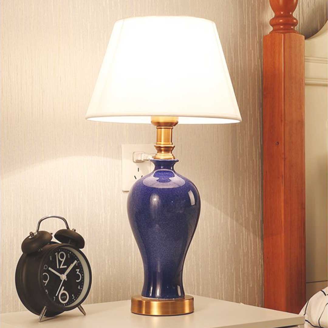 Premium Blue Ceramic Oval Table Lamp with Gold Metal Base - image4