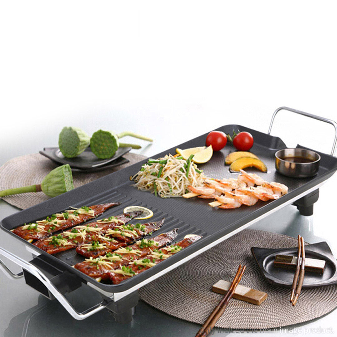 Premium 2X 48cm Electric BBQ Grill Teppanyaki Tough Non-Stick Surface Hot Plate Kitchen 3-5 Person - image4