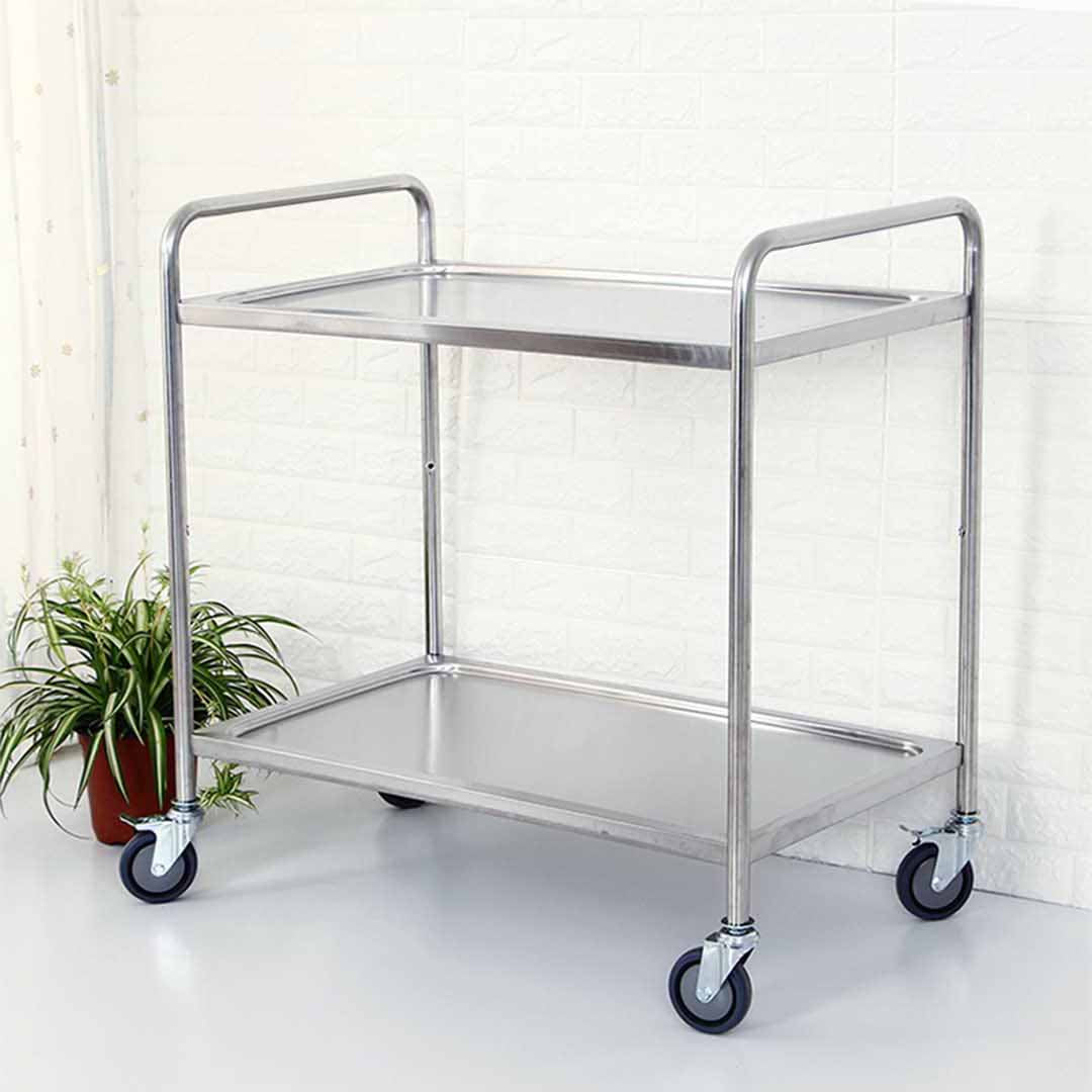 Premium 2X 2 Tier 86x54x94cm Stainless Steel Kitchen Dinning Food Cart Trolley Utility Round Large - image4