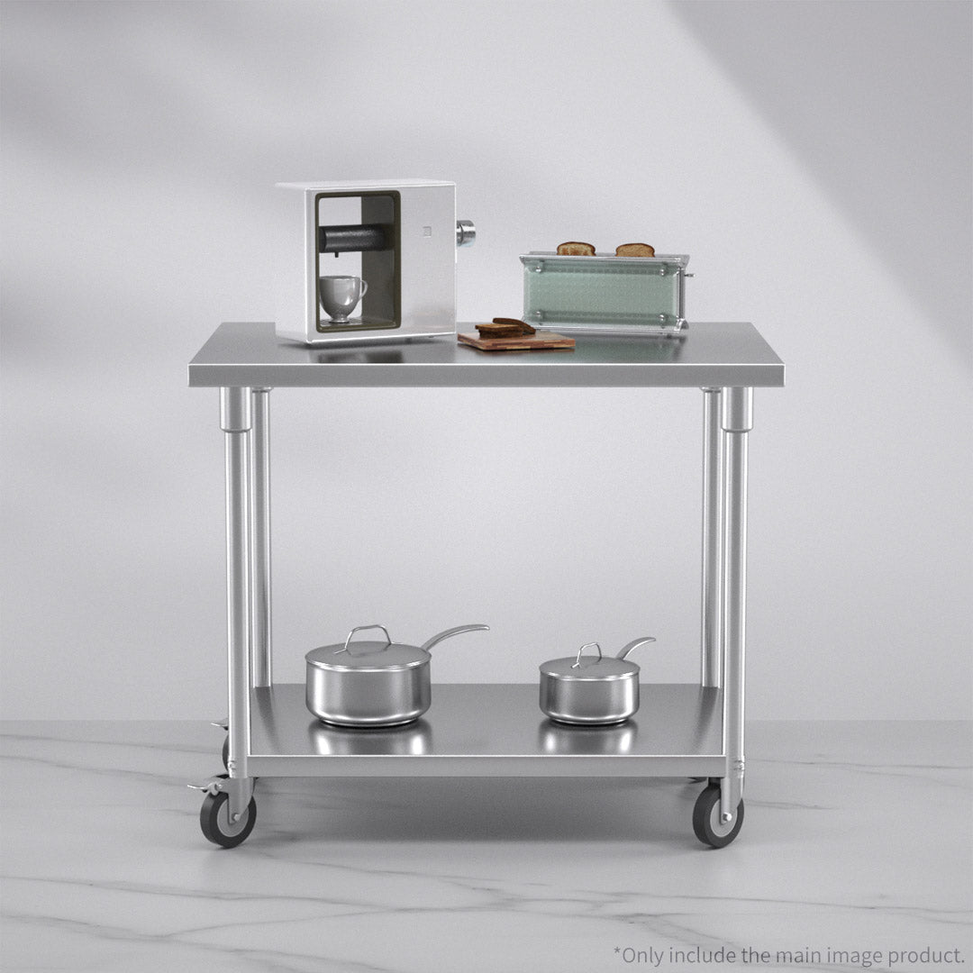 Premium 100cm Commercial Catering Kitchen Stainless Steel Prep Work Bench Table with Wheels - image4
