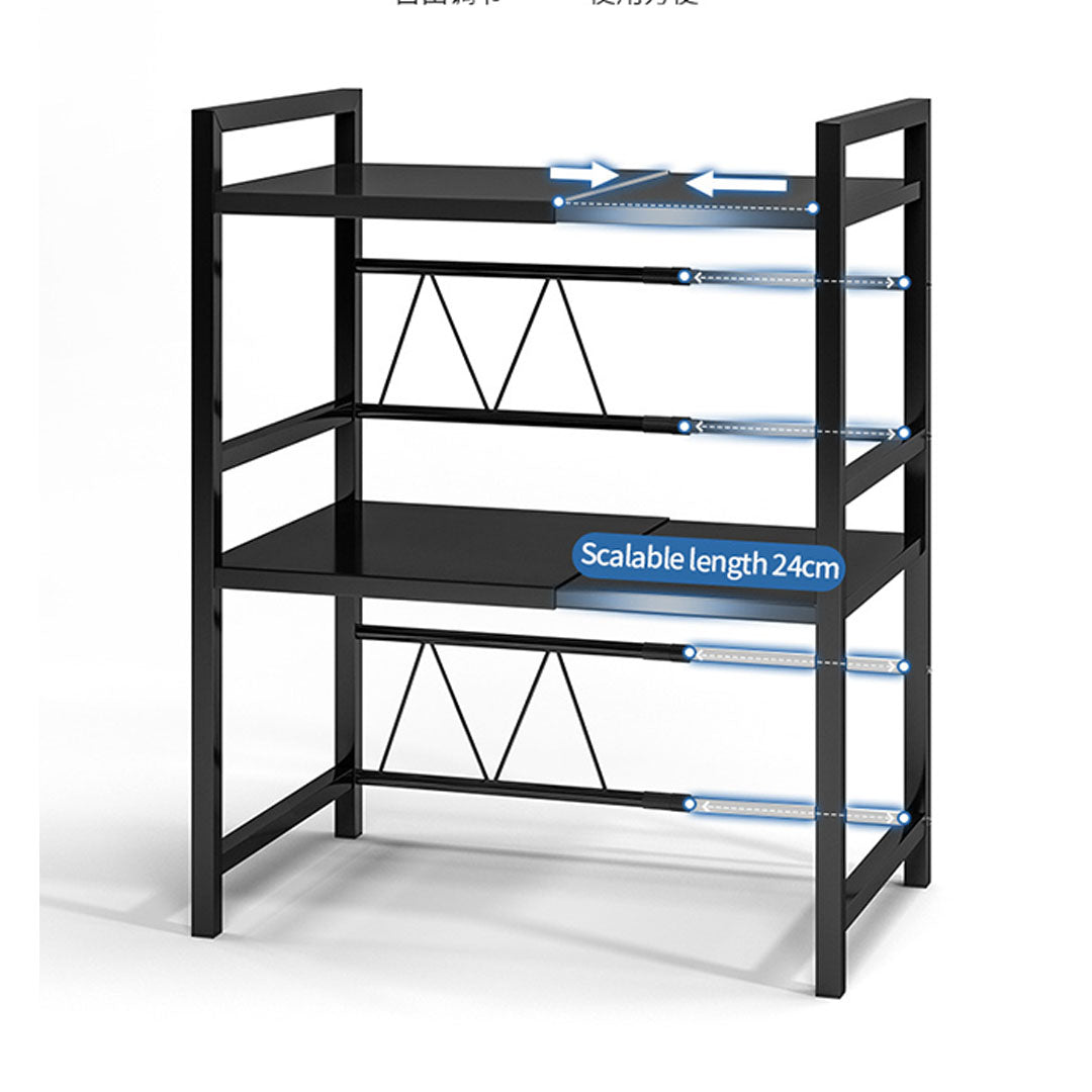 Premium 3 Tier Steel Black Retractable Kitchen Microwave Oven Stand Multi-Functional Shelves Storage Organizer - image4