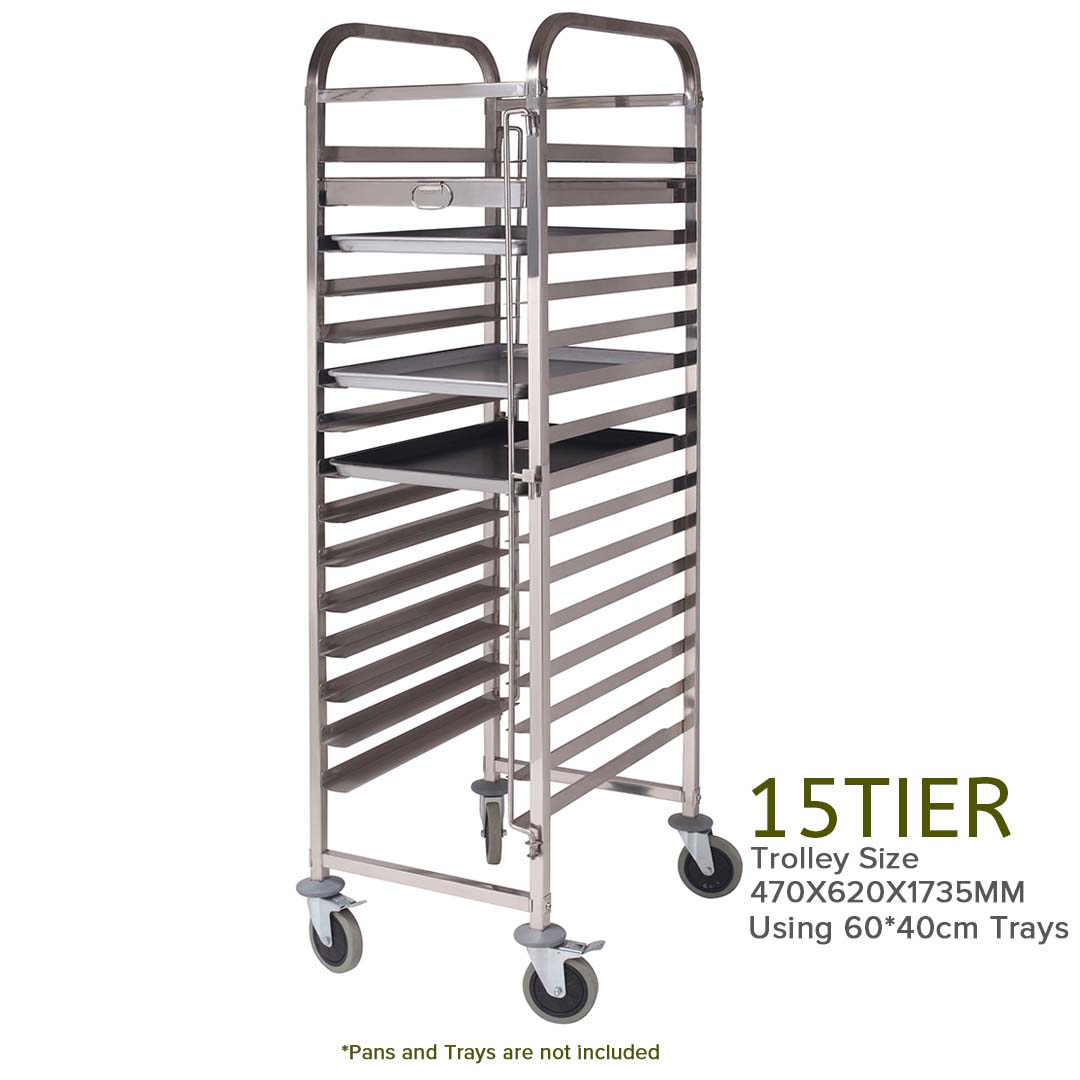 Premium 2x Gastronorm Trolley 15 Tier Stainless Steel Cake Bakery Trolley Suits 60*40cm Tray - image4