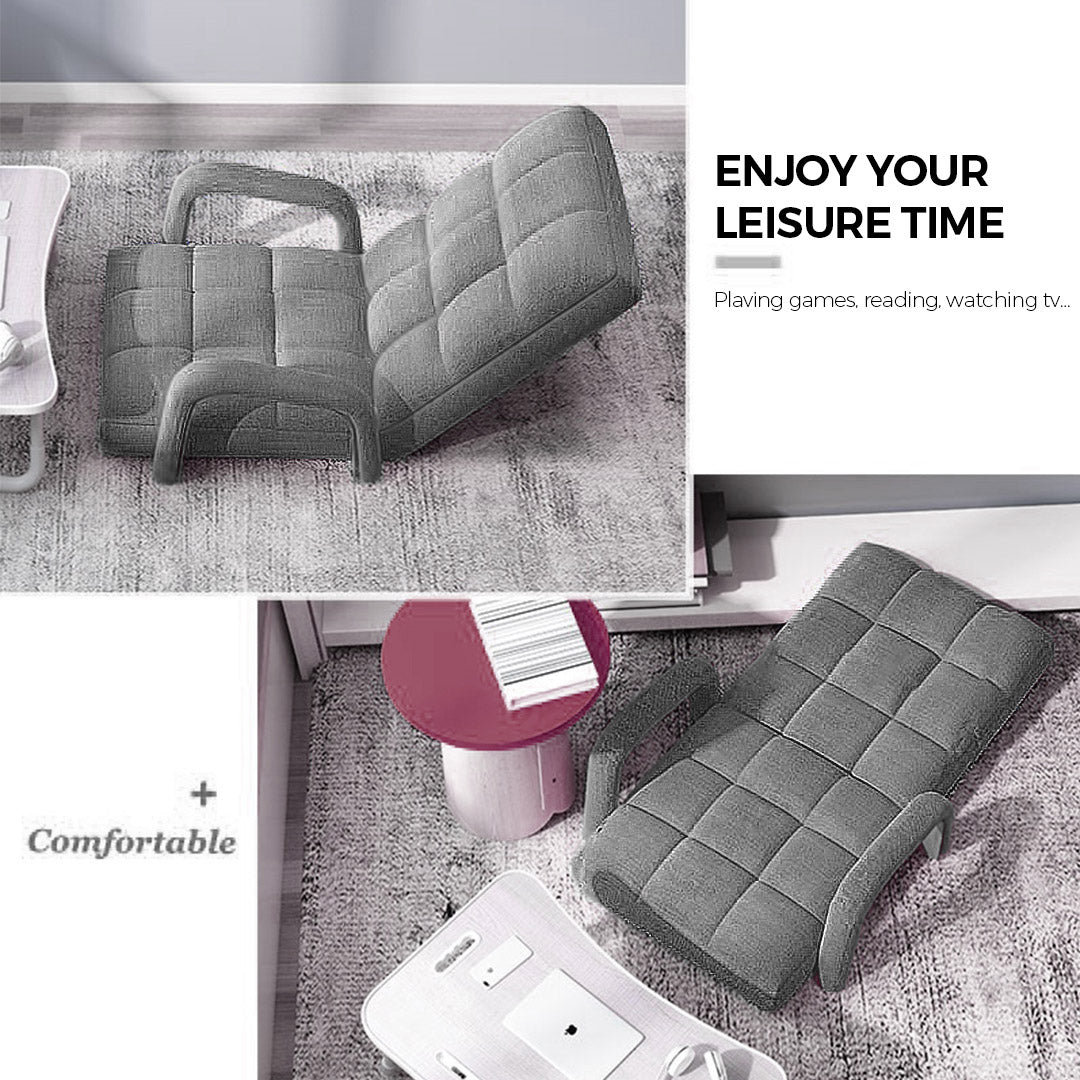 Premium Foldable Lounge Cushion Adjustable Floor Lazy Recliner Chair with Armrest Grey - image4