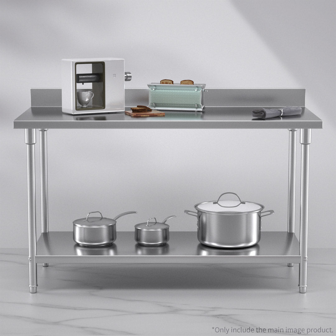 Premium Commercial Catering Kitchen Stainless Steel Prep Work Bench Table with Back-splash 150*70*85cm - image4
