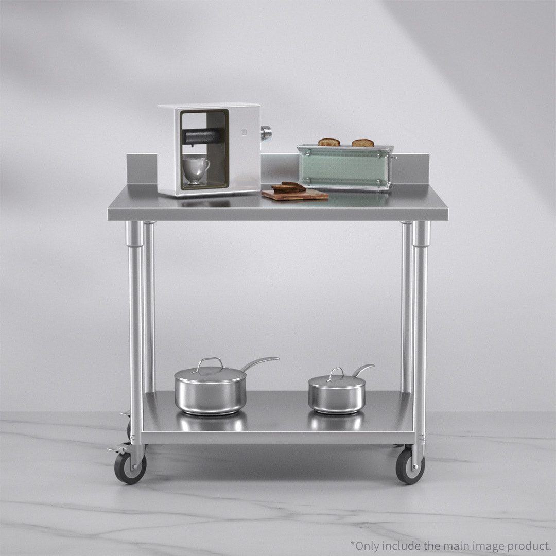 Premium 100cm Commercial Catering Kitchen Stainless Steel Prep Work Bench Table with Backsplash and Caster Wheels - image4