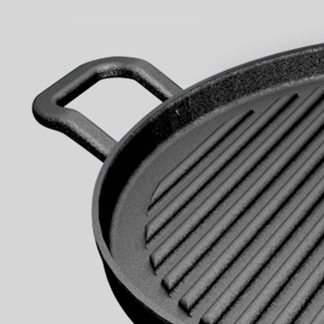 Premium 30cm Ribbed Cast Iron Frying Pan Skillet Coating Steak Sizzle Platter - image5