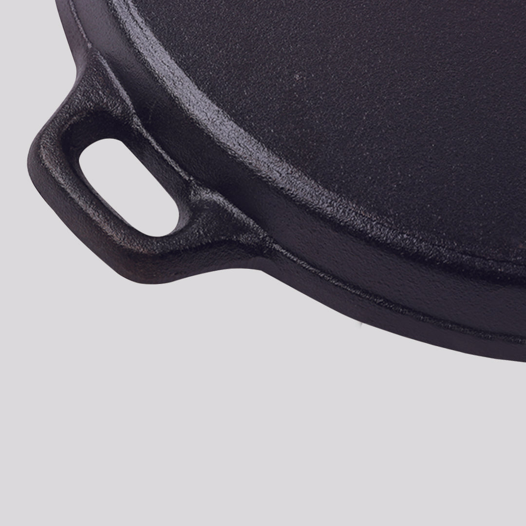 Premium 35cm Round Ribbed Cast Iron Frying Pan Skillet Steak Sizzle Platter with Handle - image6