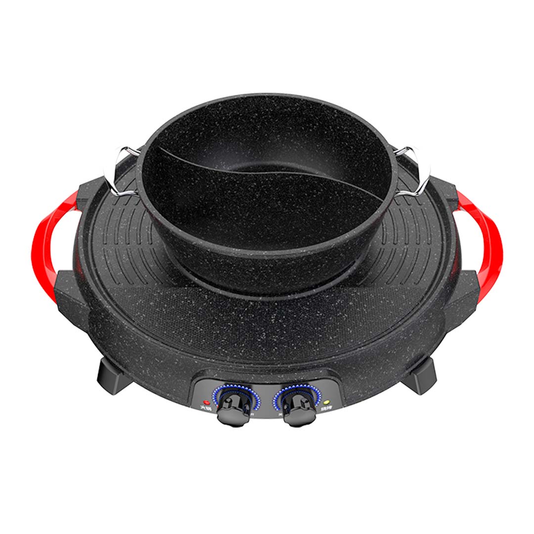 Premium 2X 2 in 1 Electric Stone Coated Grill Plate Steamboat Two Division Hotpot - image9
