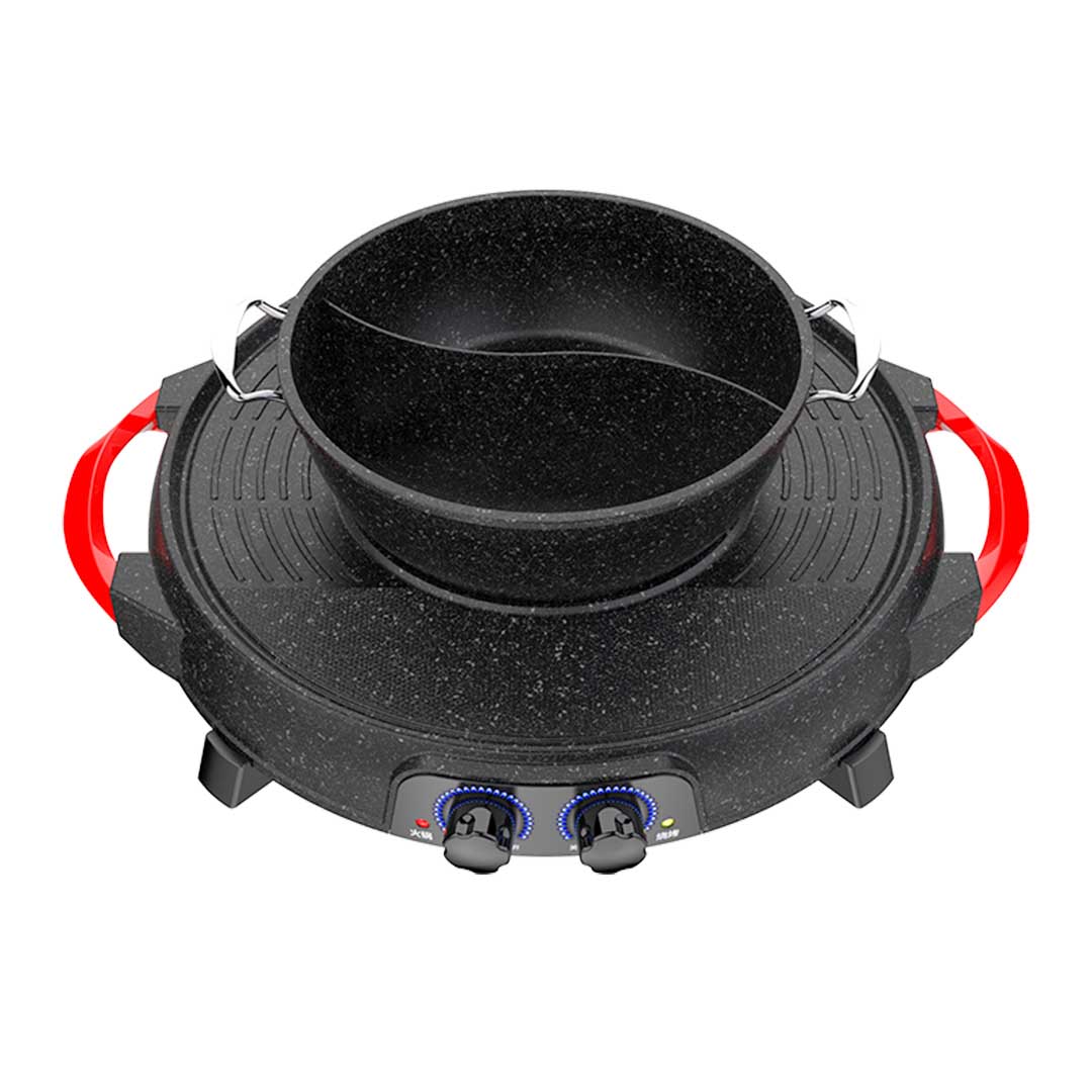 Premium 2 in 1 Electric Stone Coated Grill Plate Steamboat Two Division Hotpot - image10