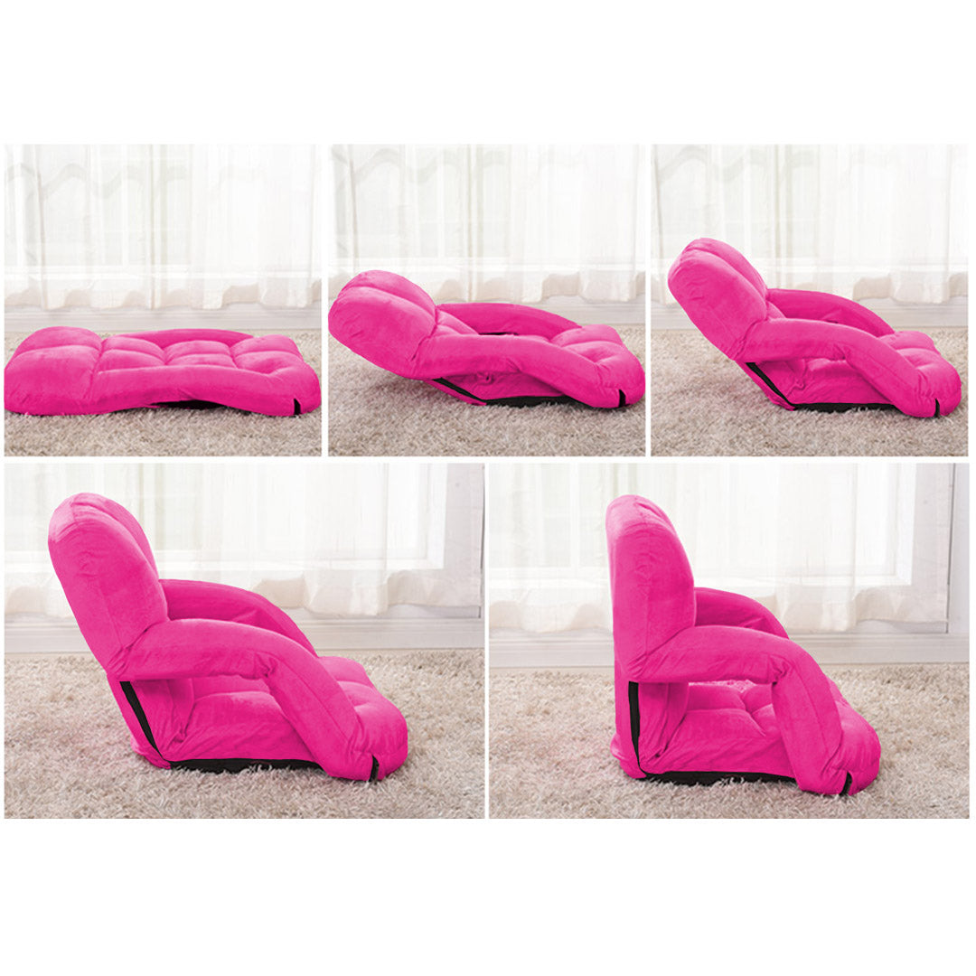 Premium Foldable Lounge Cushion Adjustable Floor Lazy Recliner Chair with Armrest Pink - image5