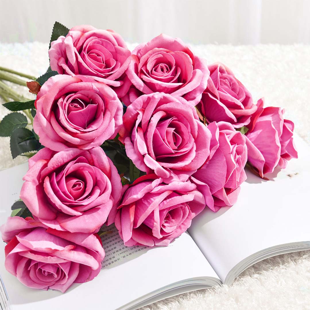 Premium 20pcs Artificial Silk Flower Fake Rose Bouquet Table Decor Pink - image5