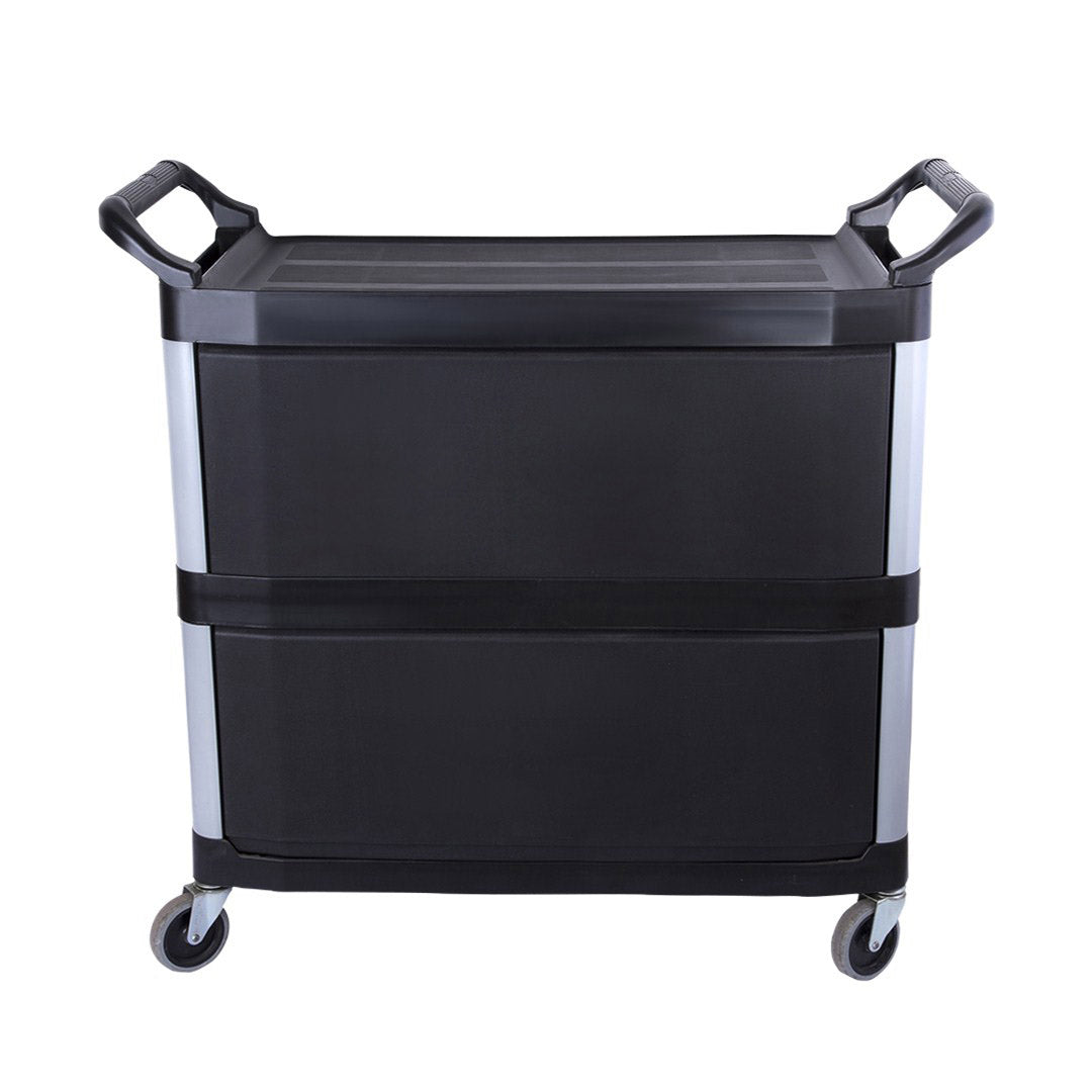 Premium 3 Tier Covered Food Trolley Food Waste Cart Storage Mechanic Kitchen with Bins - image5