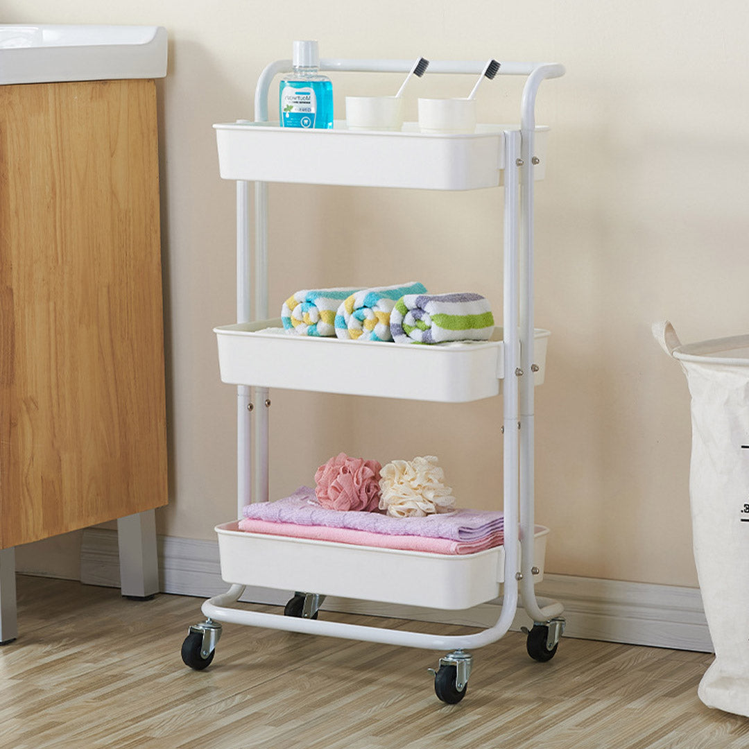 Premium 3 Tier Steel White Movable Kitchen Cart Multi-Functional Shelves Portable Storage Organizer with Wheels - image5