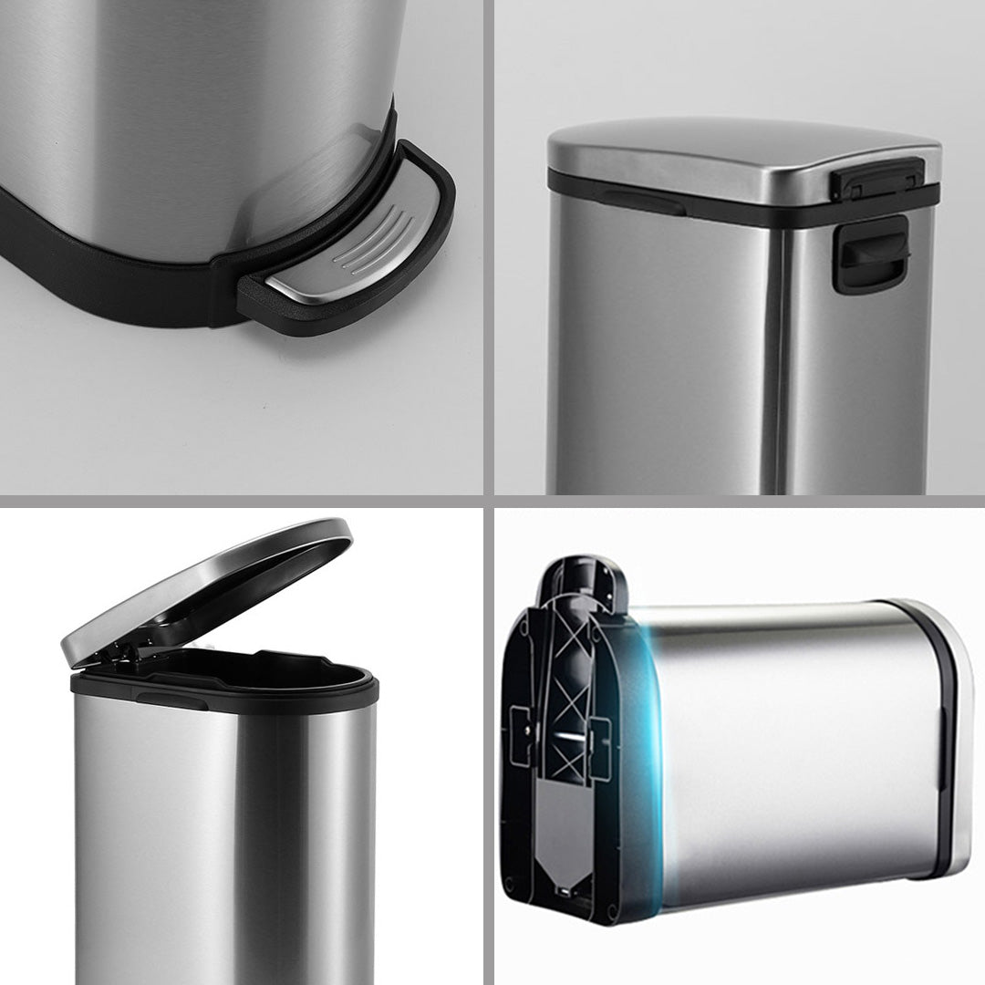 Premium 4X Foot Pedal Stainless Steel Rubbish Recycling Garbage Waste Trash Bin 10L U - image5