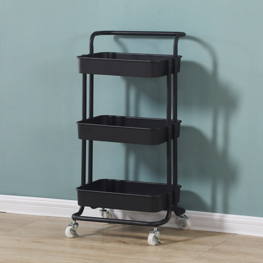 Premium 3 Tier Steel Black Movable Kitchen Cart Multi-Functional Shelves Portable Storage Organizer with Wheels - image5