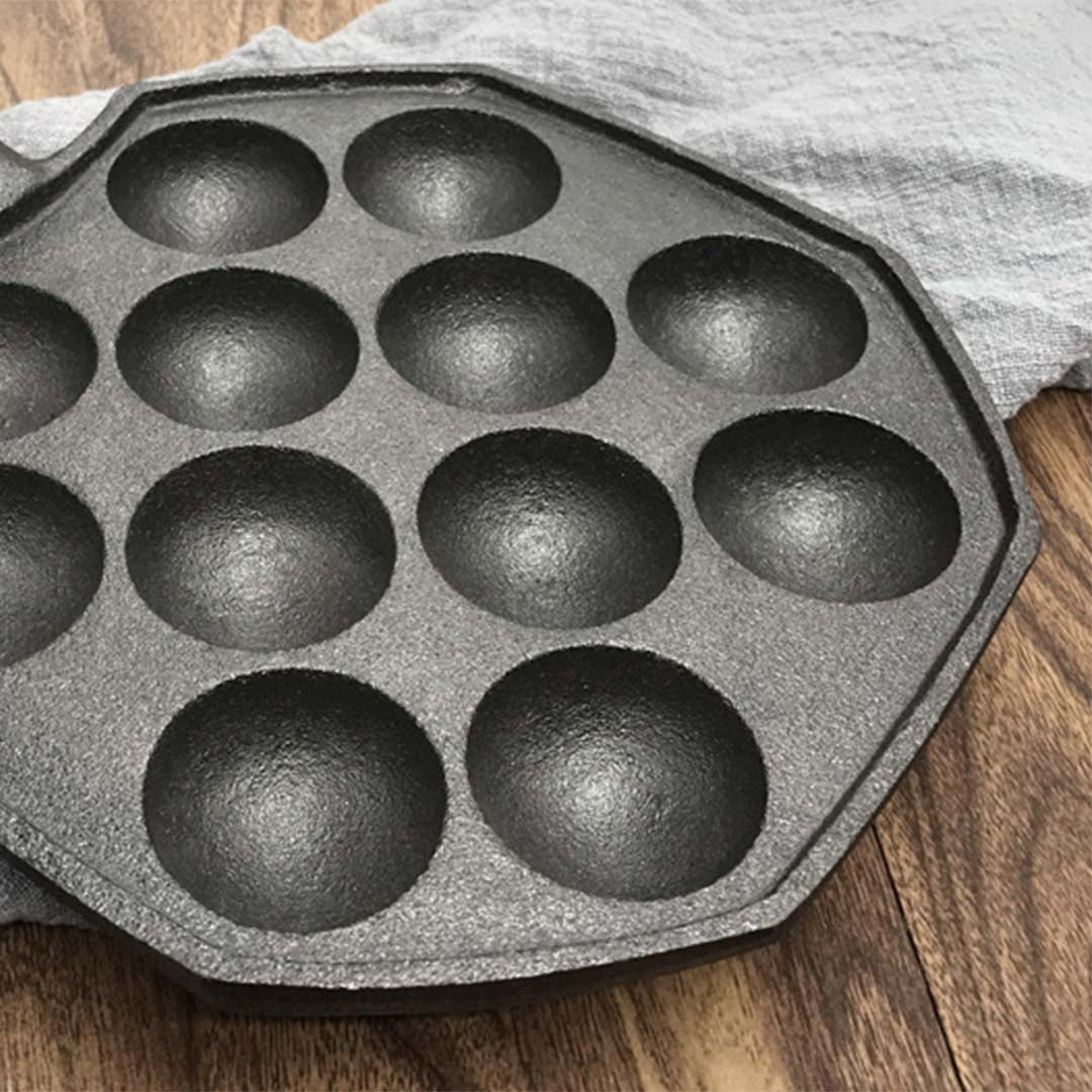 Premium 2X 18CM Cast Iron Takoyaki Fry Pan Octopus Balls Maker 12 Hole Cavities Grill Mold - image5