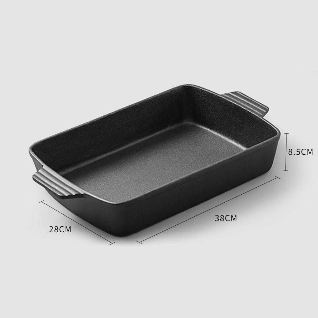 Premium 38cm Cast Iron Rectangle Bread Cake Baking Dish Lasagna Roasting Pan - image5