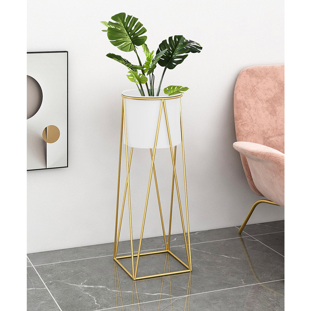 Premium 50cm Gold Metal Plant Stand with White Flower Pot Holder Corner Shelving Rack Indoor Display - image5