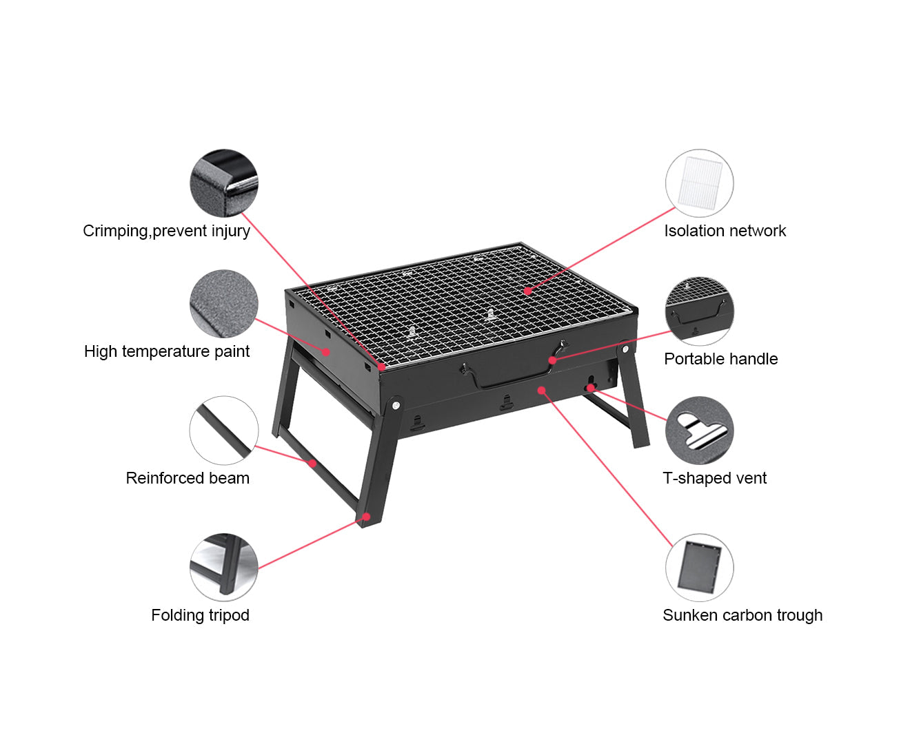 Premium 2X 43cm Portable Folding Thick Box-Type Charcoal Grill for Outdoor BBQ Camping - image6