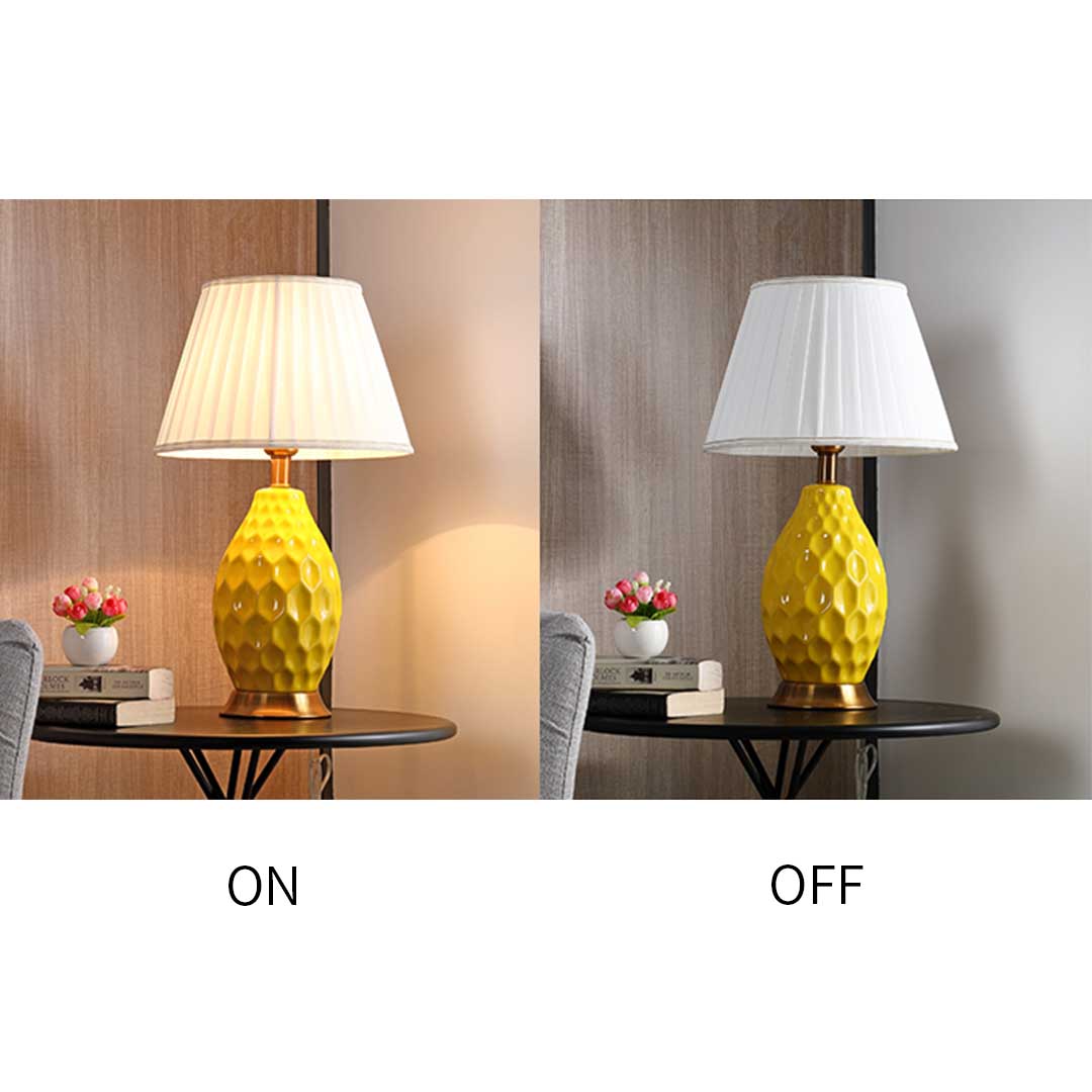 Premium 4X Textured Ceramic Oval Table Lamp with Gold Metal Base Yellow - image6