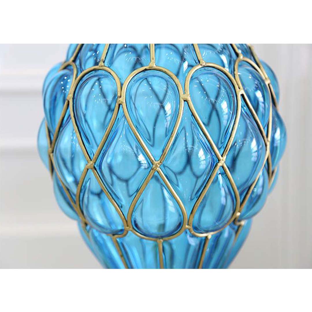 Premium 67cm Blue Glass Tall Floor Vase with Metal Flower Stand - image6