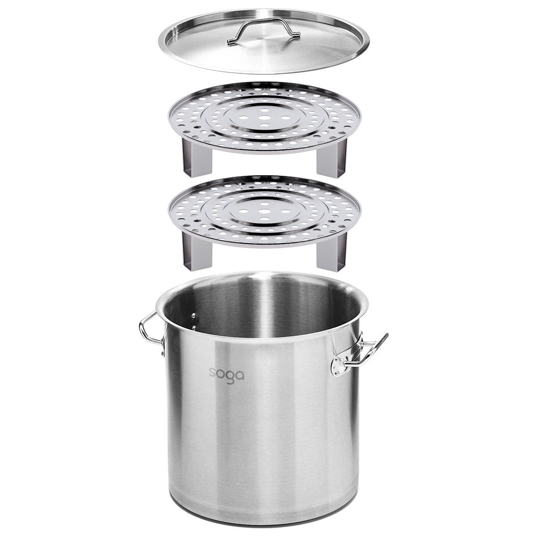 Premium 50L Stainless Steel Stock Pot with One Steamer Rack Insert Stockpot Tray - image6