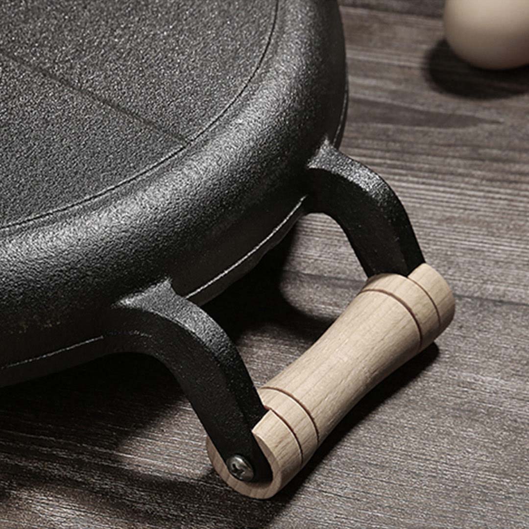 Premium 31cm Cast Iron Frying Pan Skillet Steak Sizzle Fry Platter With Wooden Handle No Lid - image6