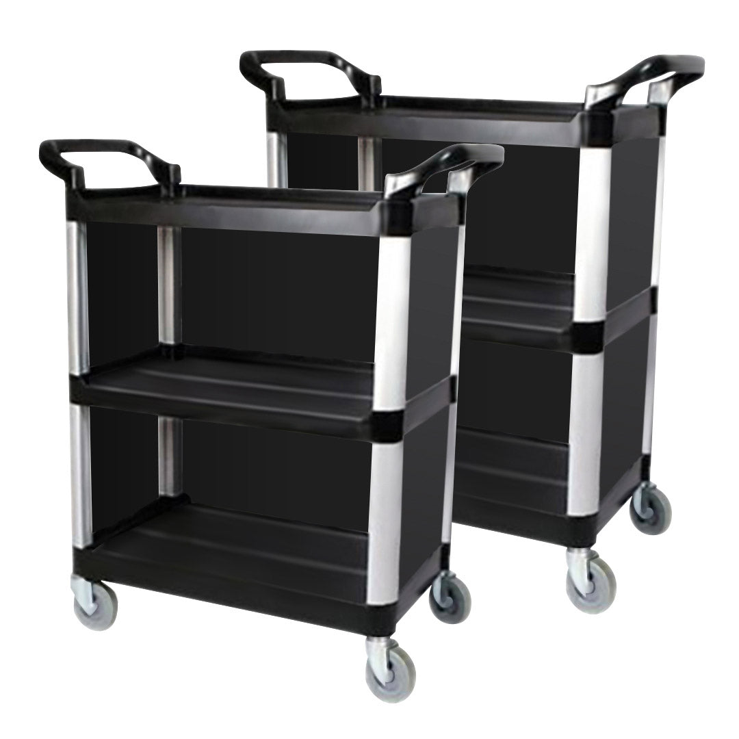 Premium 2X 3 Tier Covered Food Trolley Food Waste Cart Storage Mechanic Kitchen Black - image6