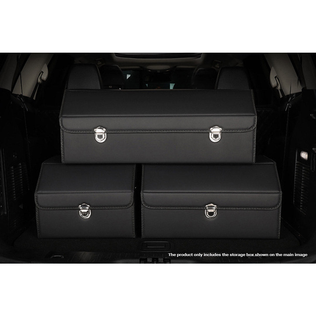 Premium 4X Leather Car Boot Collapsible Foldable Trunk Cargo Organizer Portable Storage Box With Lock Black Medium - image6