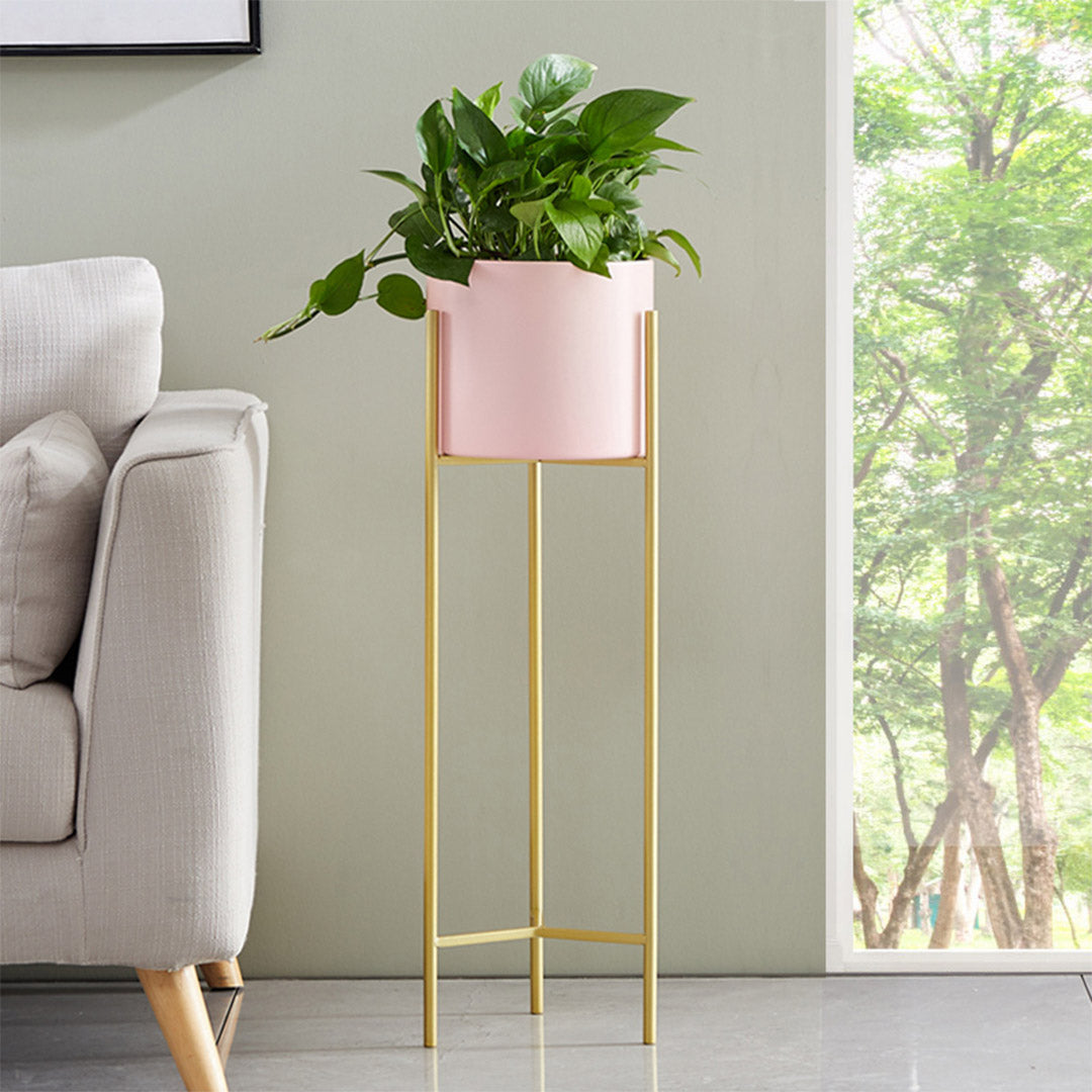 Premium 2 Layer 60cm Gold Metal Plant Stand with Pink Flower Pot Holder Corner Shelving Rack Indoor Display - image6