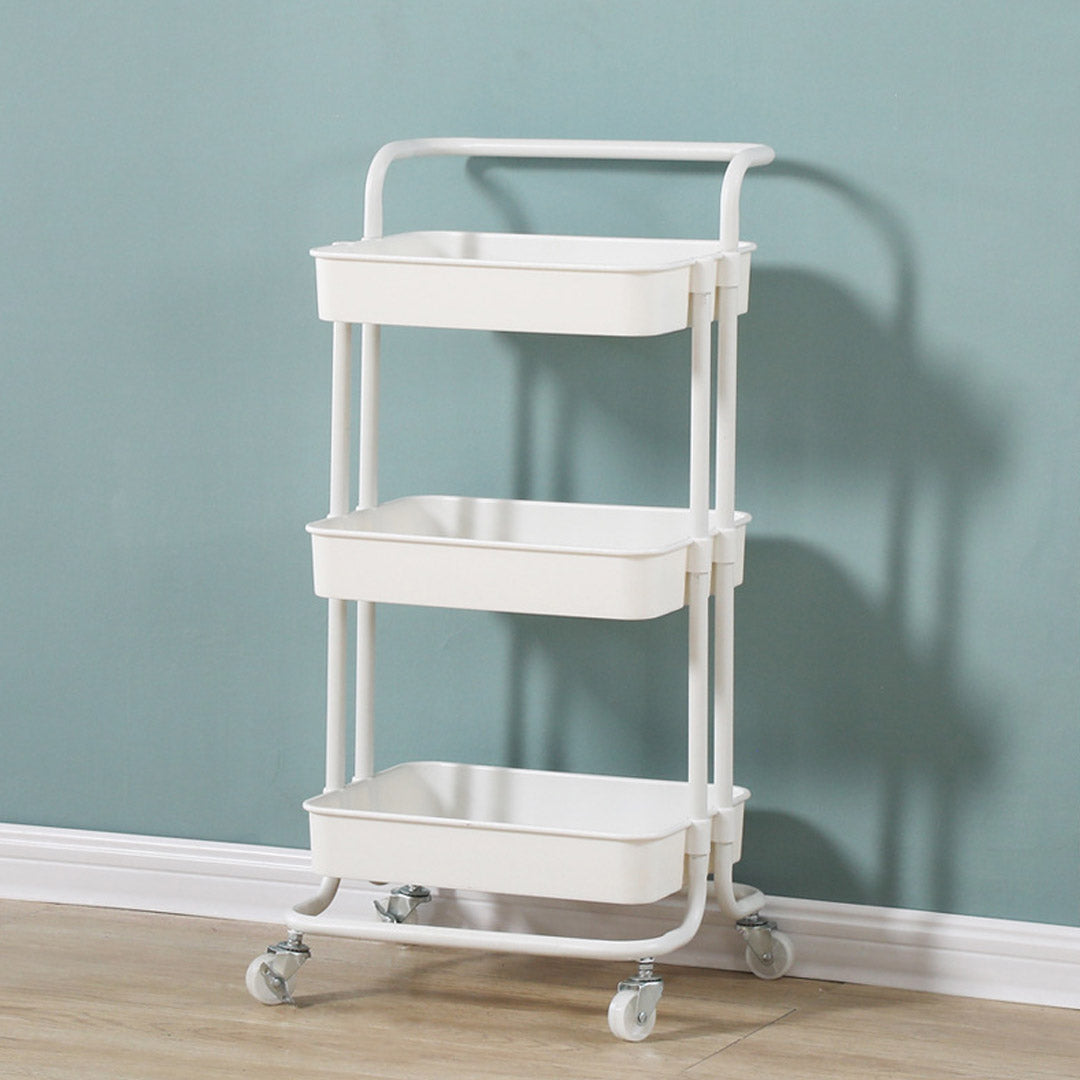 Premium 3 Tier Steel White Movable Kitchen Cart Multi-Functional Shelves Portable Storage Organizer with Wheels - image6