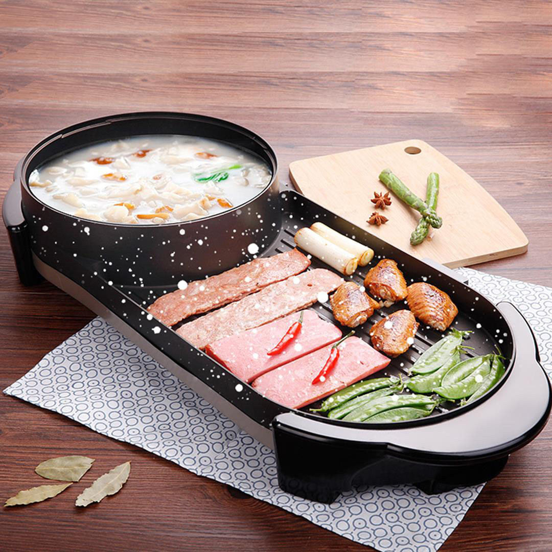 Premium 2X 2 in 1 Electric Non-Stick BBQ Teppanyaki Grill Plate Steamboat Hotpot 2-8 Person - image6