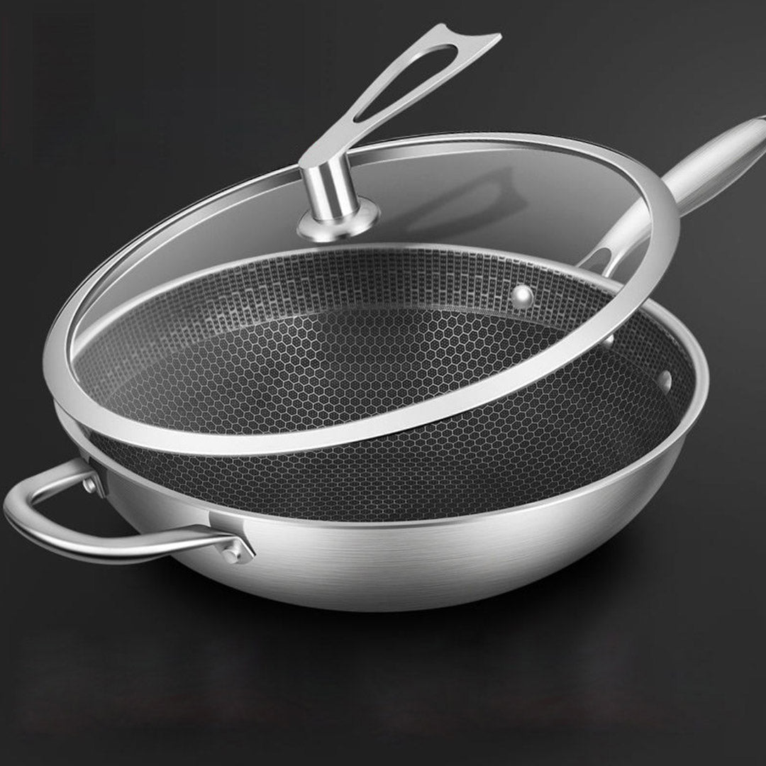 Premium 34cm Stainless Steel Tri-Ply Frying Cooking Fry Pan Textured Non Stick Skillet with Glass Lid and Helper Handle - image6