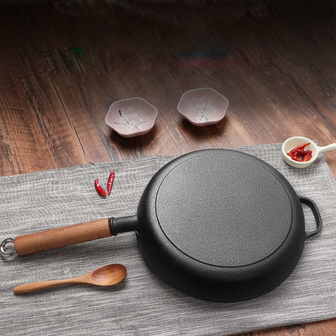 Premium 25cm Round Cast Iron Frying Pan Skillet Steak Sizzle Platter with Helper Handle - image6