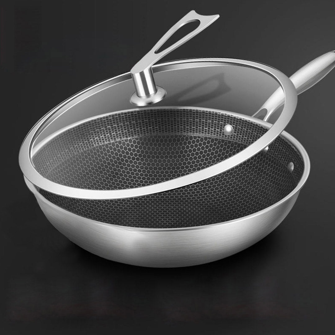 Premium 2X 32cm Stainless Steel Tri-Ply Frying Cooking Fry Pan Textured Non Stick Interior Skillet with Glass Lid - image6