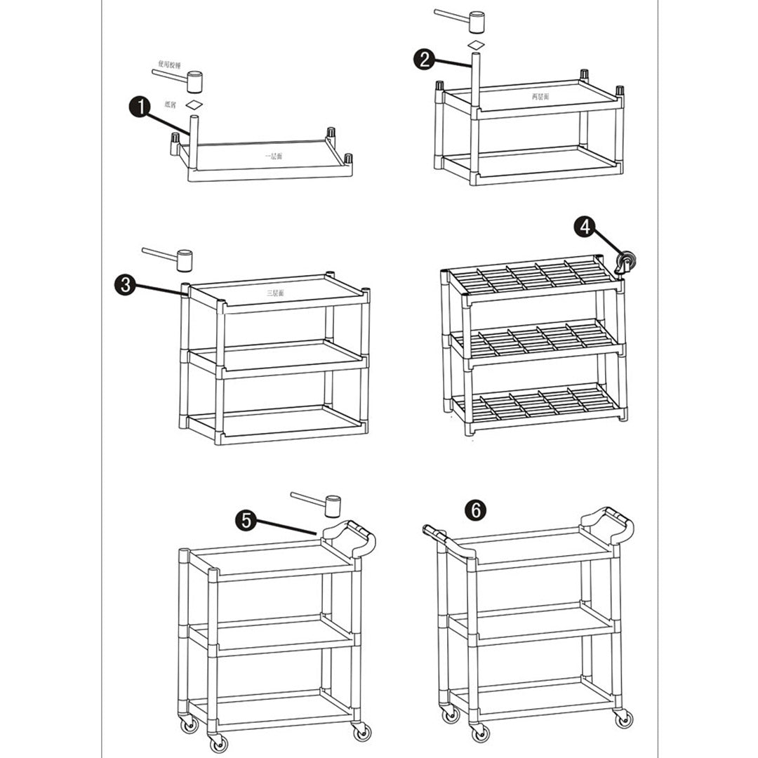 Premium 3 Tier Food Trolley Food Waste Cart With Two Bins Storage Kitchen Black Large - image6