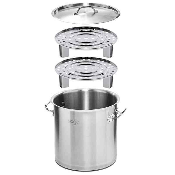 Premium 33L Stainless Steel Stock Pot with Two Steamer Rack Insert Stockpot Tray - image6