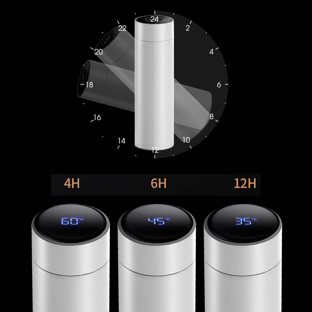 Premium 2X 500ML Stainless Steel Smart LCD Thermometer Display Bottle Vacuum Flask Thermos White - image7