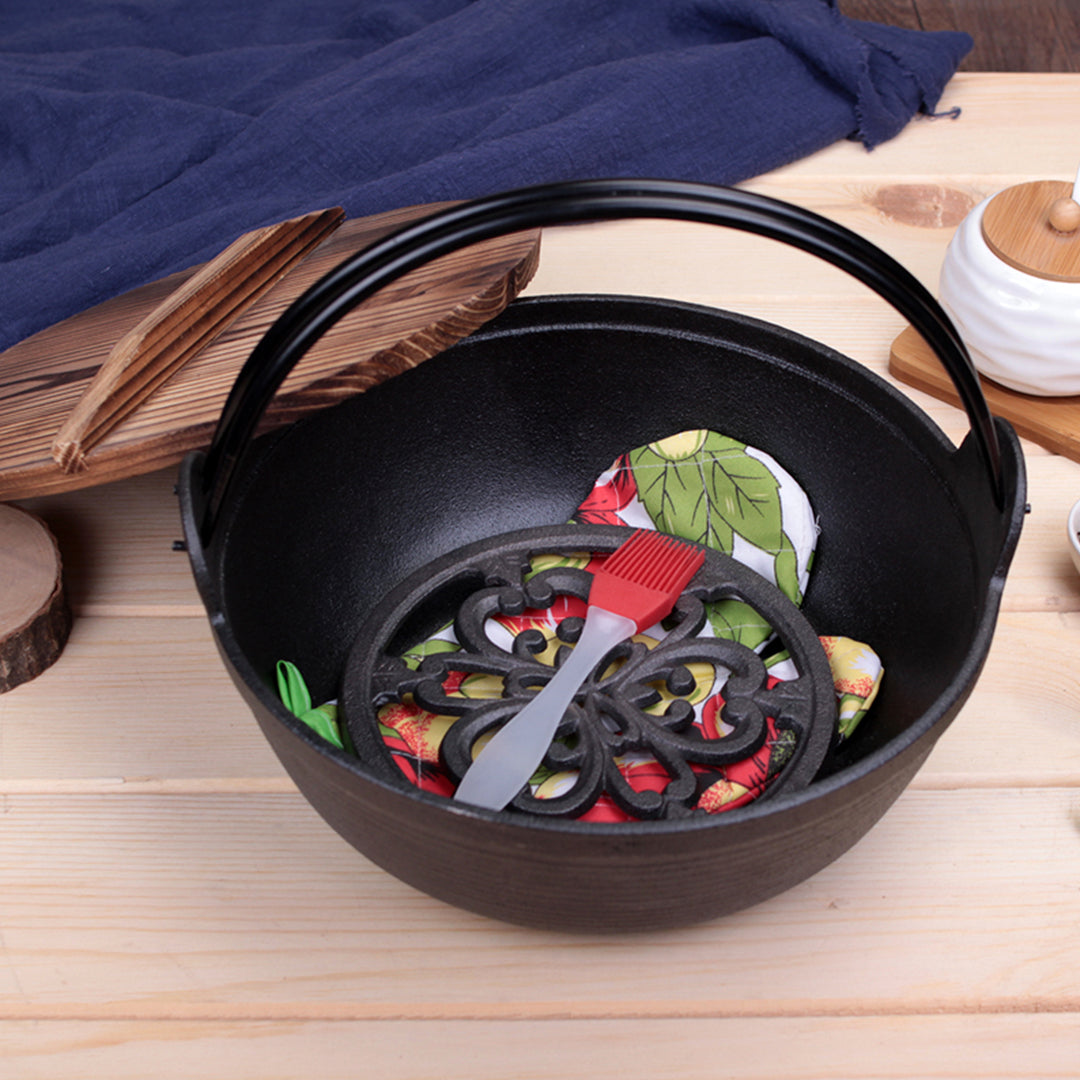 Premium 29cm Cast Iron Japanese Style Sukiyaki Tetsu Nabe Shabu Hot Pot with Wooden Lid - image7