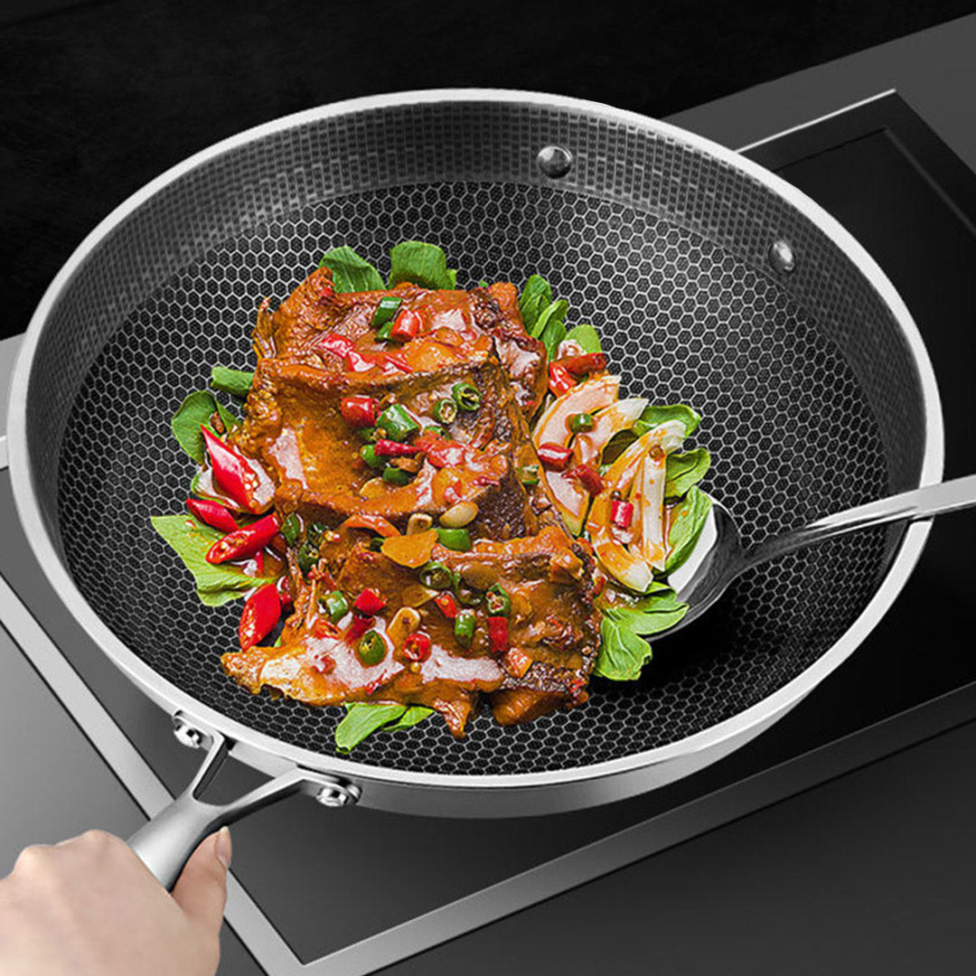 Premium 2X 34cm Stainless Steel Tri-Ply Frying Cooking Fry Pan Textured Non Stick Skillet with Glass Lid and Helper Handle - image7