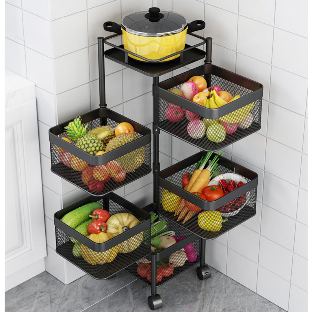 Premium 2X 5 Tier Steel Square Rotating Kitchen Cart Multi-Functional Shelves Portable Storage Organizer with Wheels - image7