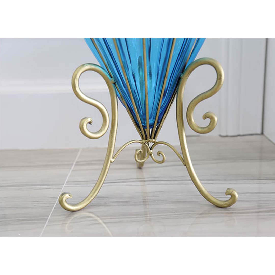 Premium 67cm Blue Glass Tall Floor Vase with Metal Flower Stand - image7