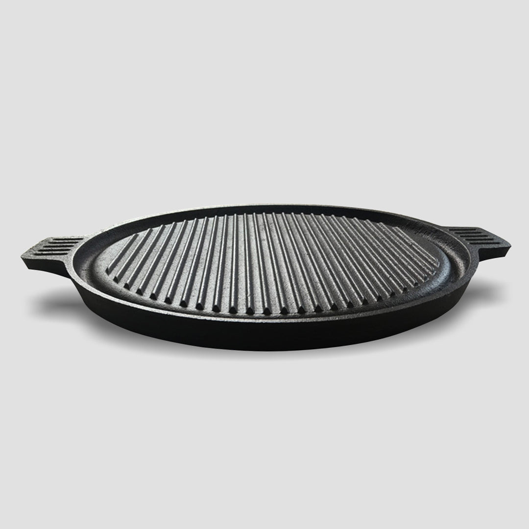 Premium 43cm Round Ribbed Cast Iron Frying Pan Skillet Steak Sizzle Platter with Handle - image7