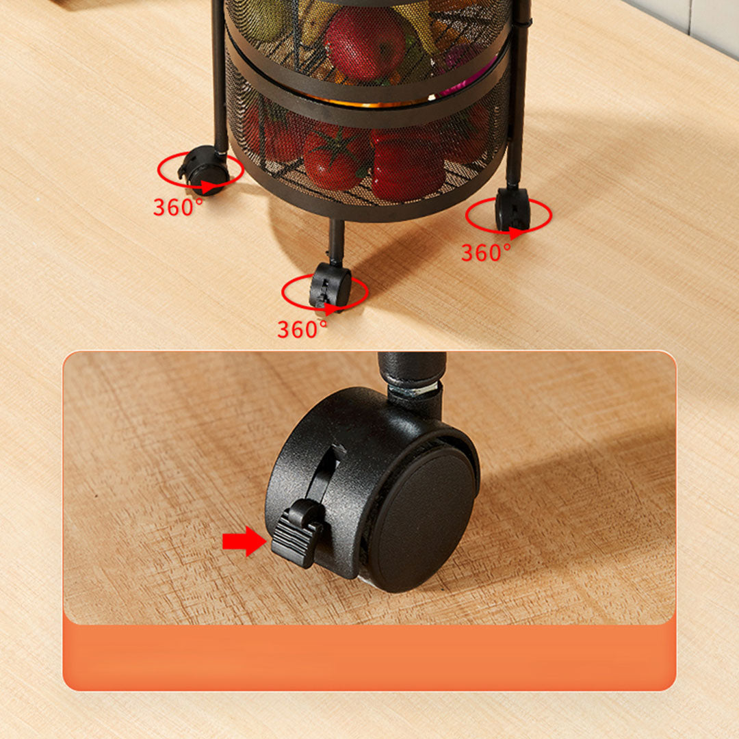 Premium 2X 4 Tier Steel Round Rotating Kitchen Cart Multi-Functional Shelves Portable Storage Organizer with Wheels - image6