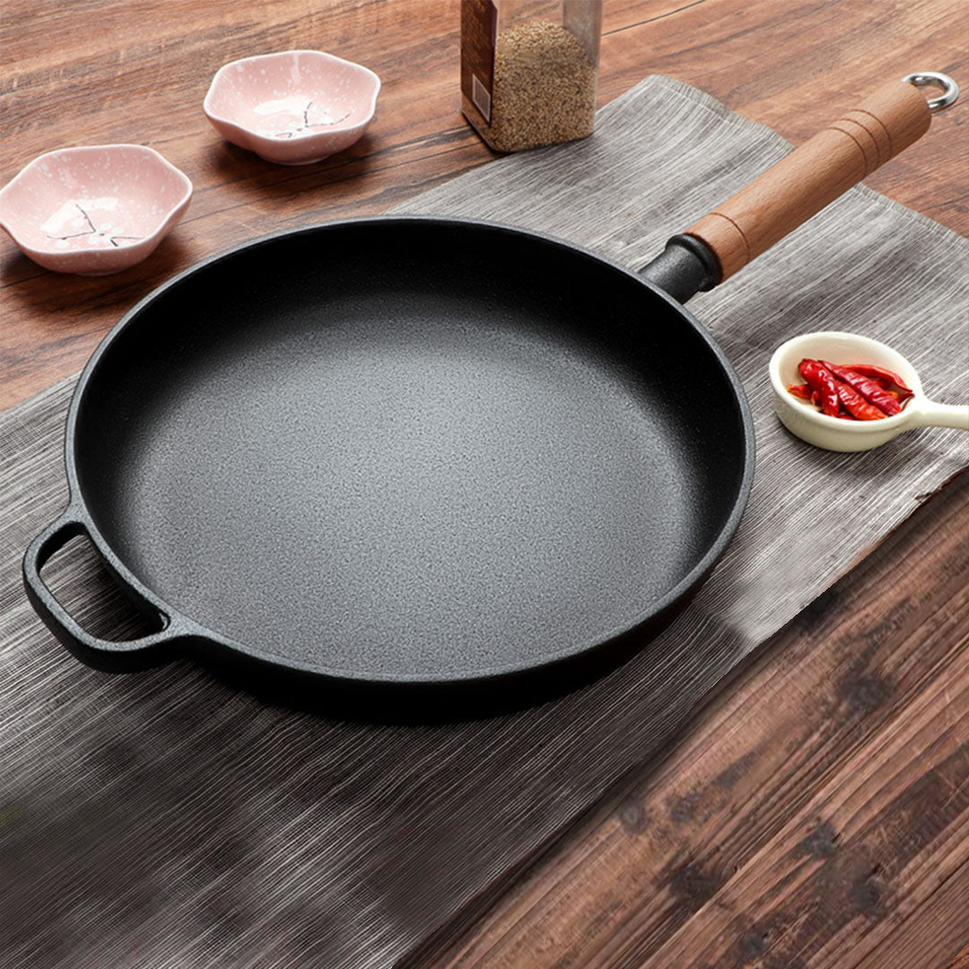 Premium 2X 27cm Round Cast Iron Frying Pan Skillet Steak Sizzle Platter with Helper Handle - image7