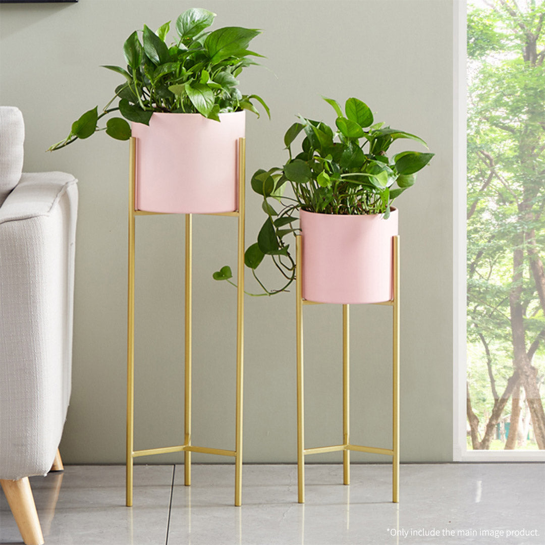 Premium 4X 2 Layer 60cm Gold Metal Plant Stand with Pink Flower Pot Holder Corner Shelving Rack Indoor Display - image7